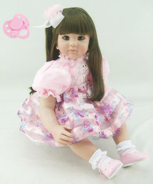 60cm Silicone Reborn Baby Doll Toys Lifelike Sweet Princess Long Hair Toddler Babies Doll Lovely Kids Birthday Present Girls Bri